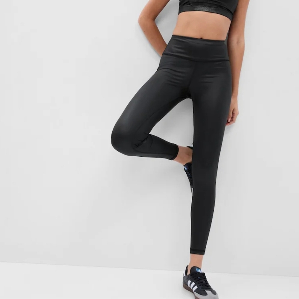 Gap Full Length Faux Leather High Compression Active Leggings New With T…
